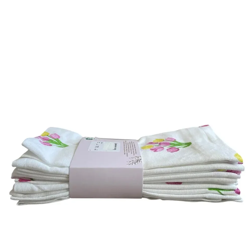 8pc Rachel Ashwell THE FARMHOUSE Cotton Napkins 18x18 Embroidered Tulips New